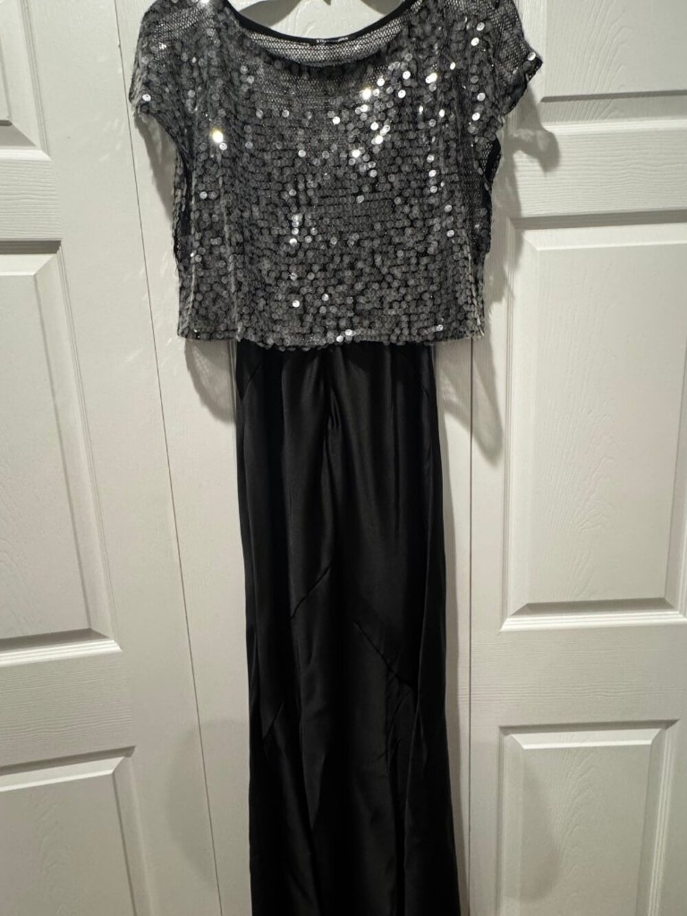 Steve Madden Black Sequin Top & Satin Wide-Leg Pants Set — Size 8